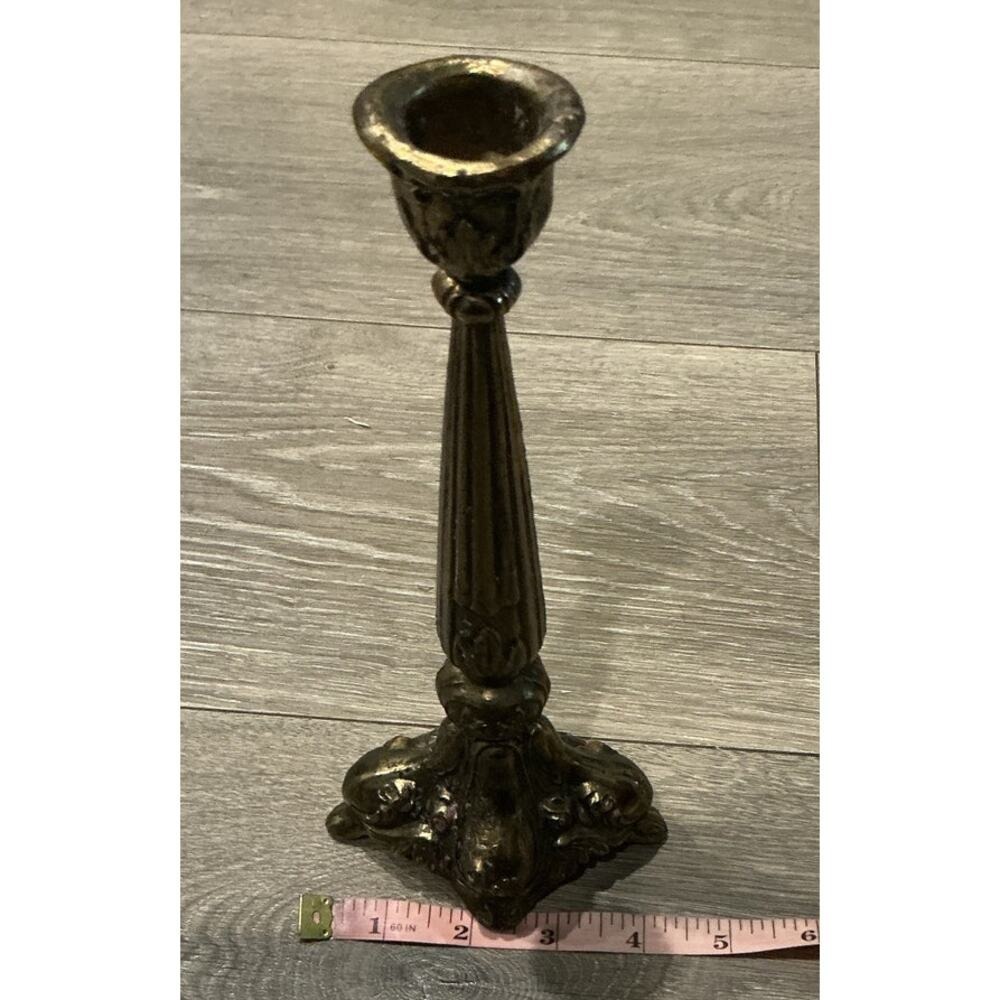 Vintage Silver Tone Metal Candlestick Candle Holder Ornate Taper French Country - Picture 4 of 4